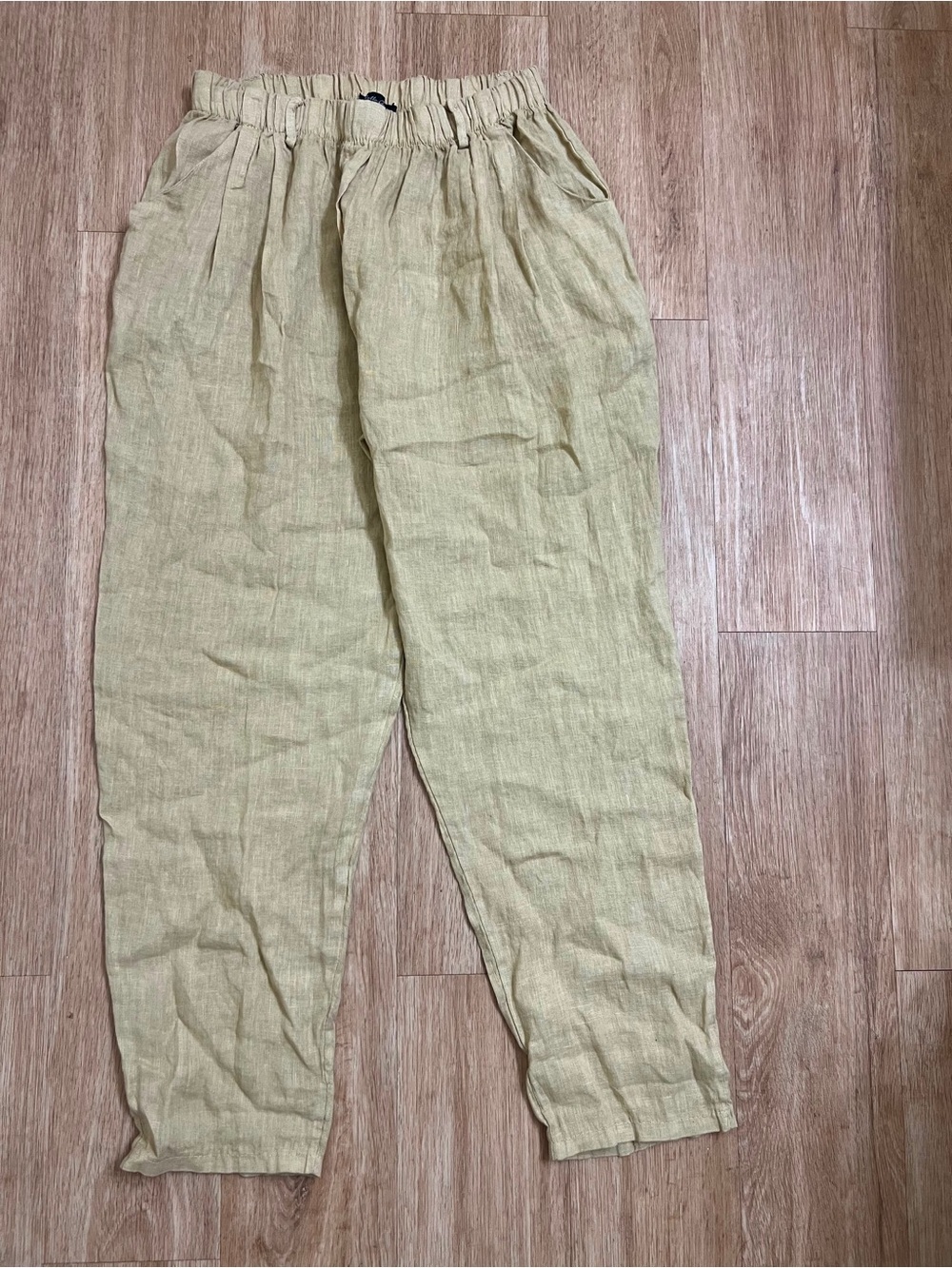 Bella Amore 100% linen Women's Elastic-Waist Linen Pants in khakis